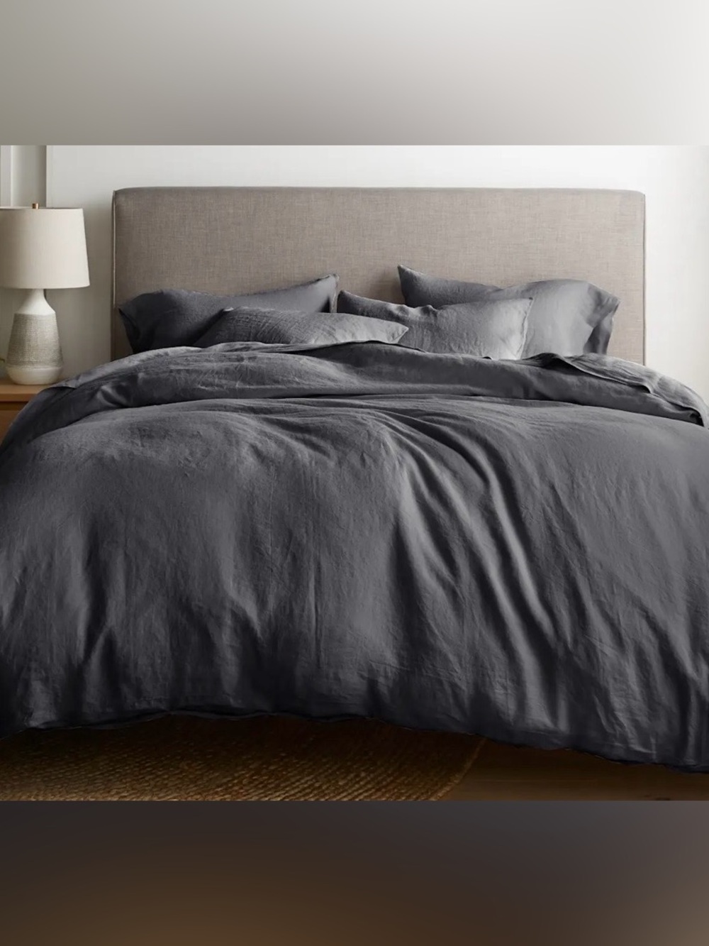 Quince European Linen 3 Piece Duvet Cover Set, King/Cal (Charcoal)
